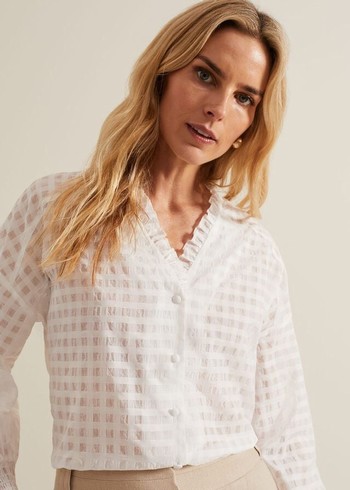 Phase Eight Tara Textured Frill Shirts White Canada | CMDIQE-053